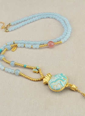 仿宋锦福袋轻奢高级感串珠流苏项链女新中式国风毛衣链旗袍装配饰