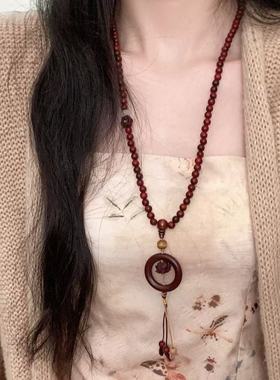 新中式长平安扣串珠项链女复古国风古风高级感秋冬长款毛衣链挂件