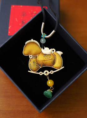 马到成功新中式国风旗袍宋锦轻奢高级感真丝女毛衣链配饰挂件串珠