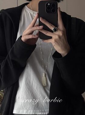 珍珠串珠扫把项链长款毛衣链卫衣链配饰女新中式衣服挂件百搭国风