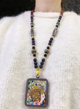 新中式国风唐卡项链藏式佛珠串珠挂脖链男女高级感毛衣链配饰挂件