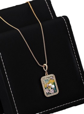 油画新中式吊坠项链长款毛衣链国风挂件古风配饰品衣服时尚装饰