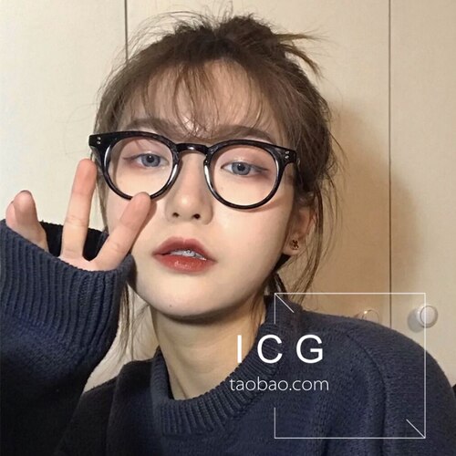 ins风素颜复古小圆框网红黑框眼镜女韩版潮小脸散光可配近视镜架 - 图2