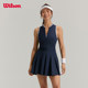 Wilson威尔胜官方夏季女士运动半拉链立领百褶紧身网球针织连衣裙