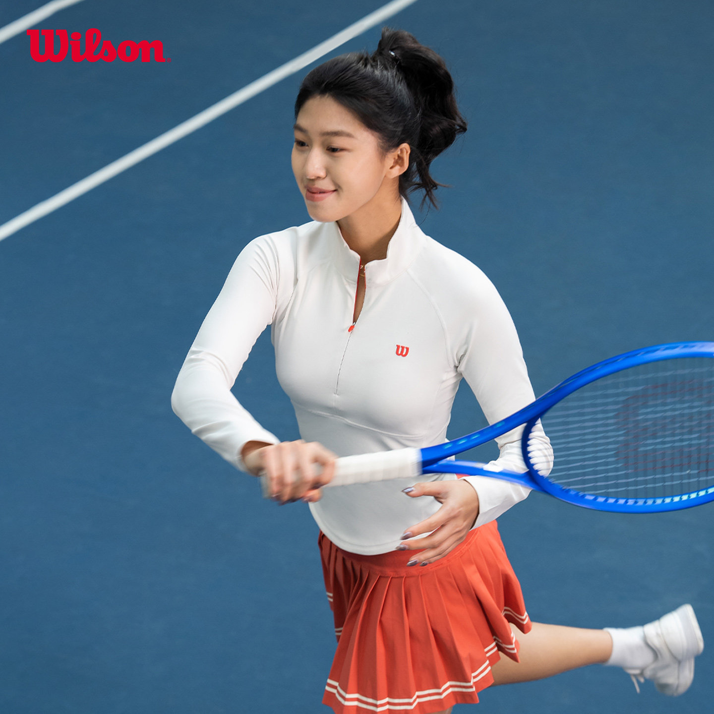 Wilson威尔胜官方春季女士亲肤半拉链紧身网球运动针织长袖T恤,淘宝优惠券,粉丝福利购,淘宝优惠卷