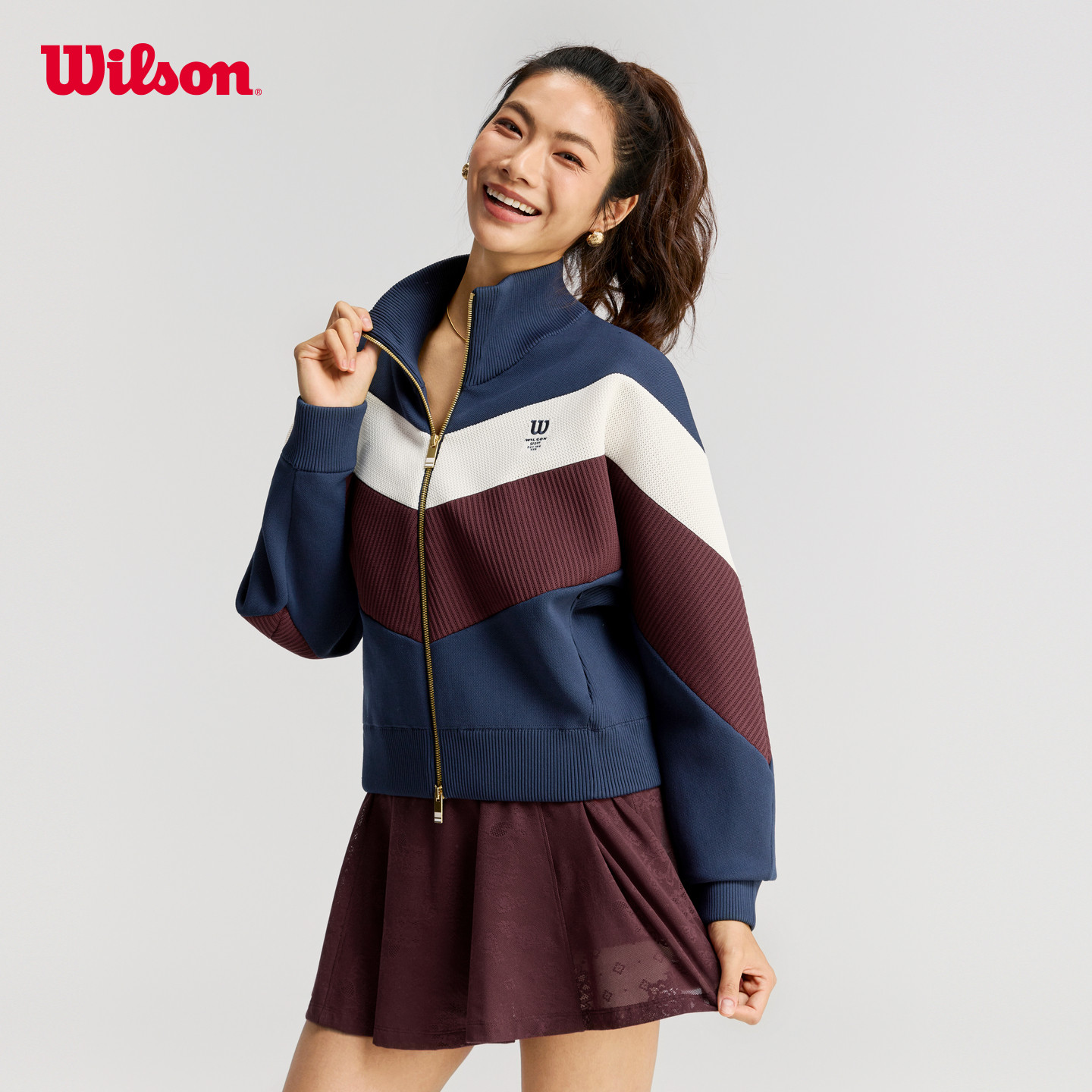 Wilson威尔胜官方26年春季新款女士拉链宽松网球运动针织上衣外套,淘宝优惠券,粉丝福利购,淘宝优惠卷