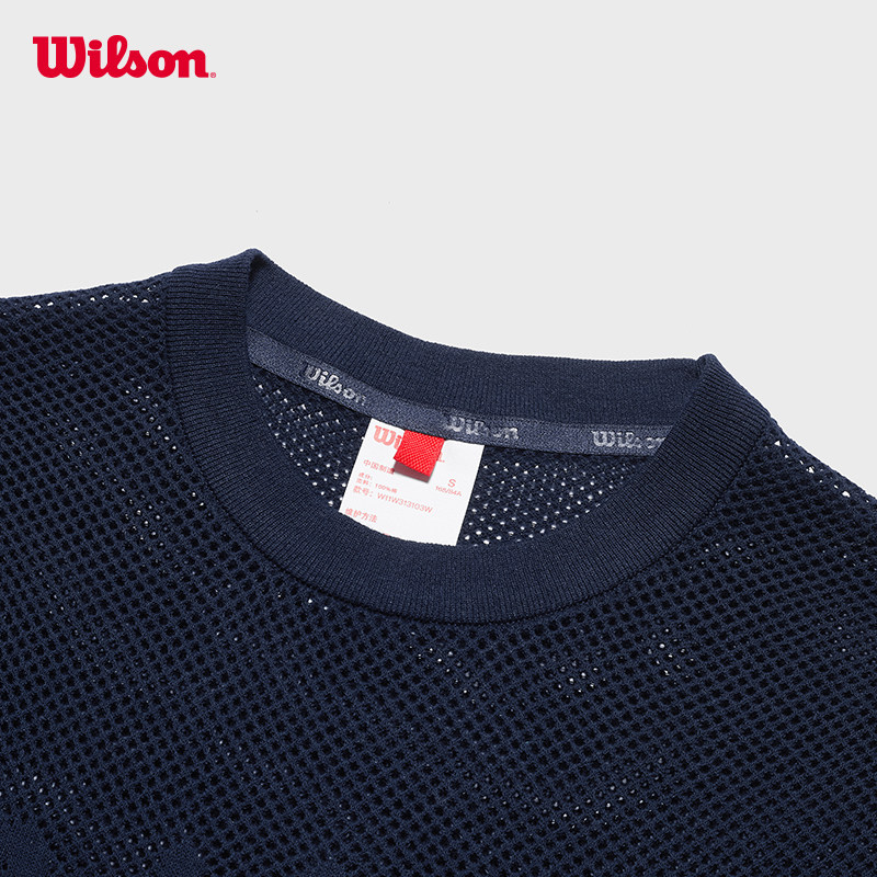 Wilson威尔胜官方女款运动网球服修身网面毛织透气亲肤柔软短袖T_虎窝淘