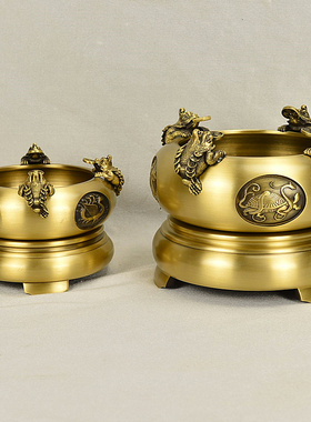 黄铜时来运转聚宝盆铜金蟾四方纳财可旋转家居店铺办公室摆件送礼