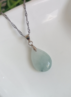 翡翠A货水滴吊坠水波链项链