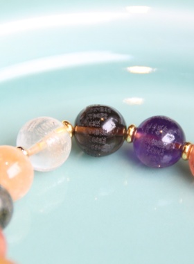 道家精品定制五行平衡天然水晶赵公明多宝手链雕刻真言手串女款