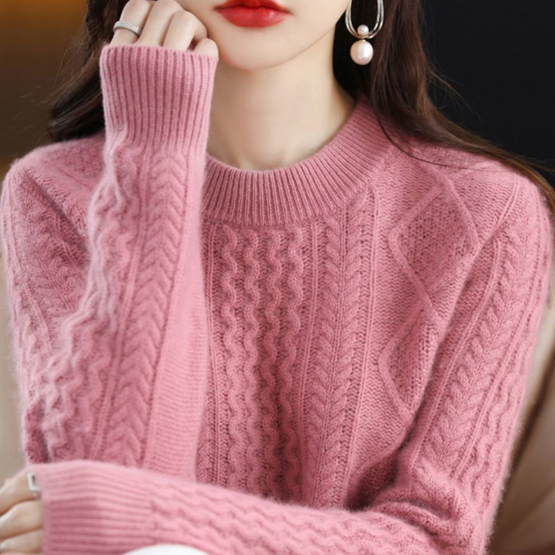 洋气圆领羊毛衫女秋冬新款100纯色妈妈针织衫宽松毛衣加厚打底衫 - 图3