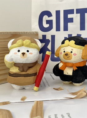 手工雕刻小摆件卡通唐僧孙悟空师徒四人桌面装饰品玩具