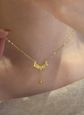 小红书爆款碎冰冰天使之翼项链女法式轻奢爱心形流苏小金球锁骨链