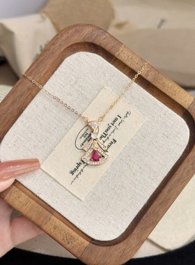 抖音爆款款满钻红宝石裙子项链女时尚轻奢气质高级感锁骨链ins风