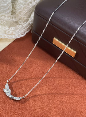 小众时尚百搭锆石树叶项链气质轻奢简约独特设计感超闪锁骨链批发