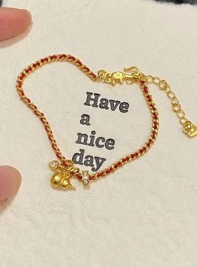 小红书爆款本命年红色编织绳手链国潮新中式古法小金葫芦叠戴