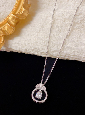 小众时尚满钻银杏叶圆环项链女气质轻奢百搭高级感超闪锁骨链批发