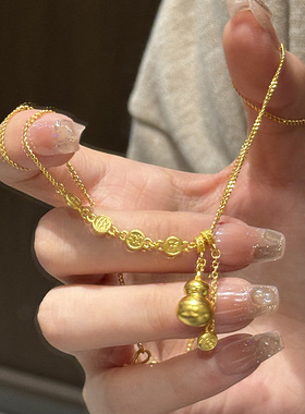 小红书爆款平安喜乐小金葫芦项链新款复古新中式流苏吊坠一件代发