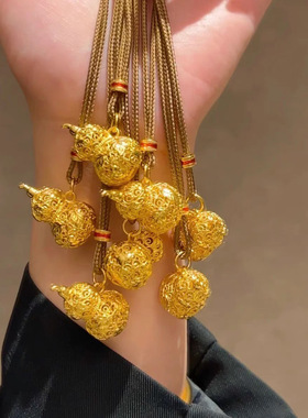 小红书爆款沙金镂空花丝爬腾葫芦项链女新中式国潮福禄挂坠毛衣链