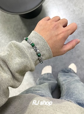 RJ 原创设计小众高级感手链绿色拼接冷淡风男生潮流饰品嘻哈配饰