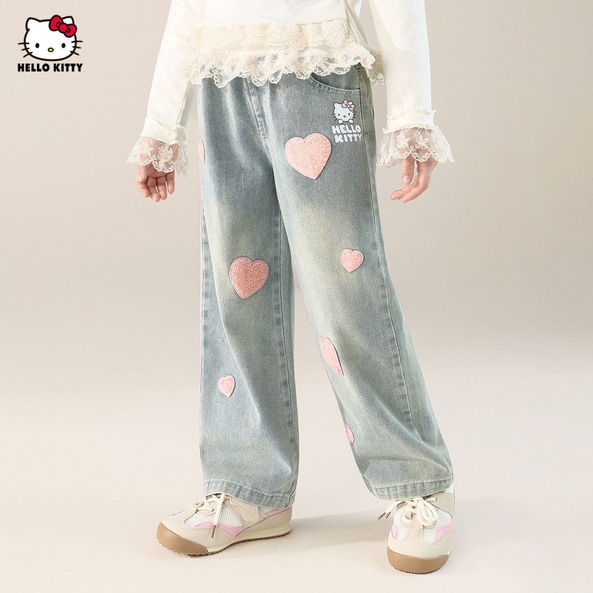 HelloKitty凯蒂猫女童秋季牛仔裤2025新款爱心刺绣款中大童装裤子