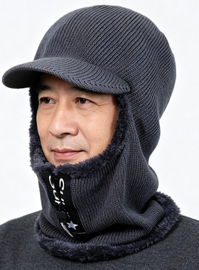 冬天帽子男士加绒厚保暖毛线帽户外骑车防寒护耳针织套头帽爸爸帽