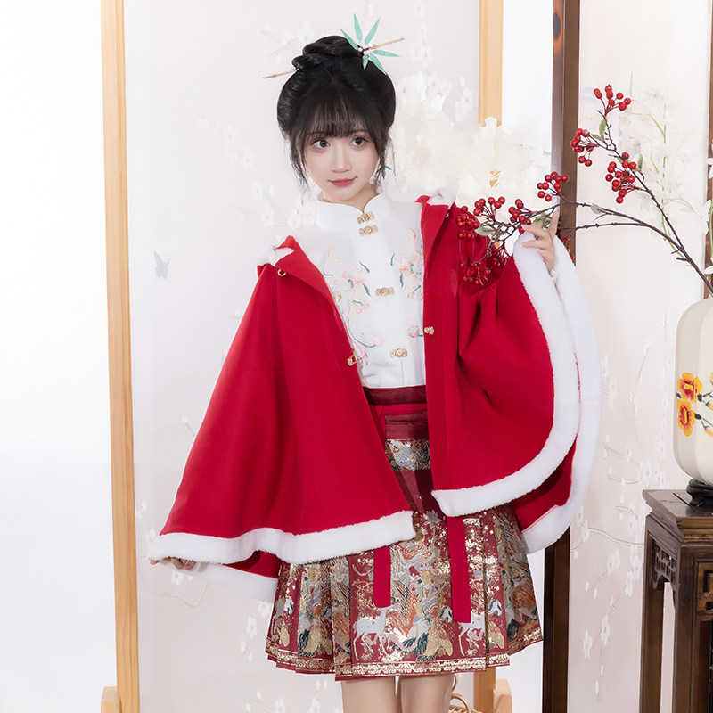 新中式新年斗篷披肩女装汉服新款披风保暖红色加绒短款套古装秋冬,淘宝优惠券,粉丝福利购,淘宝优惠卷