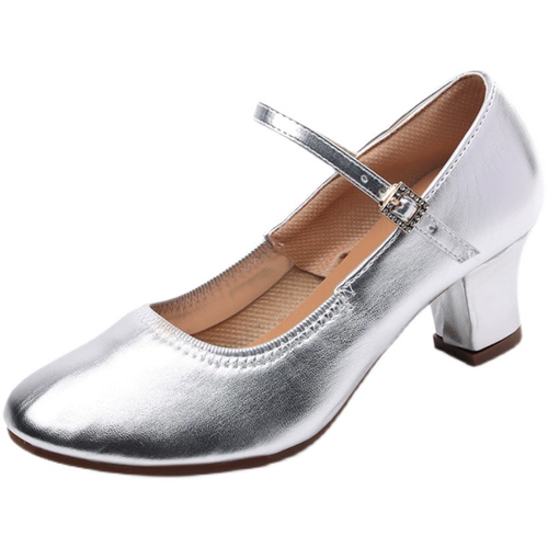 Серебряная высокая обувь, танцующие туфли на каблуке, шнурки, мягкая подошва