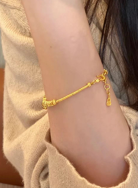 黄金色五帝钱小盘缠葫芦手链设计