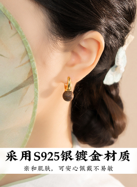 沉香木金色耳环设计师款轻奢高级
