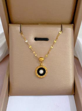 【通体钛钢】i通体钛钢炉内真44490金冷s淡项链女n网锁骨链配饰红