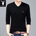Áo thun nam tay dài Playboy nam mùa xuân và mùa thu Hàn Quốc Slim V cổ áo trẻ trung - Áo phông ngắn áo thun nam polo Áo phông ngắn