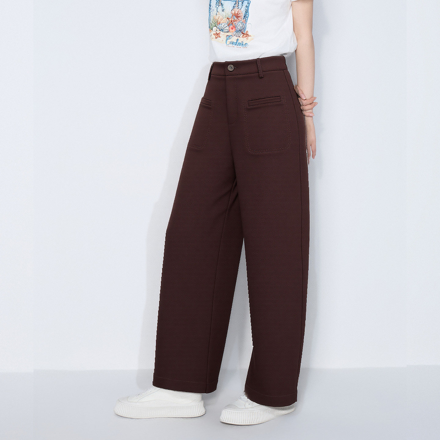 马天奴2025秋冬新款椰棕色高腰宽松直筒裤子长裤时尚百搭休闲女裤,淘宝优惠券,粉丝福利购,淘宝优惠卷