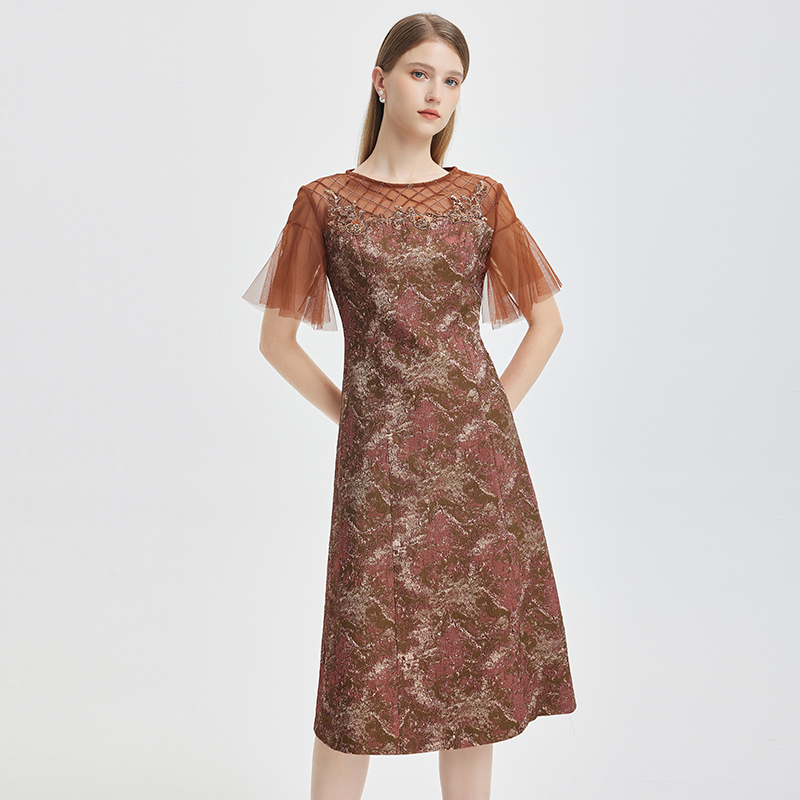 专柜正品马天奴女装秋冬枫叶红连衣裙子气质时尚绣花漂亮洋气长裙 - 图0