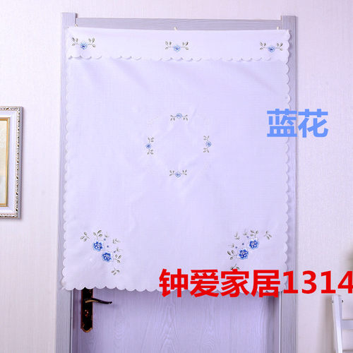 卧室门帘半帘布艺四季白色绣花长门帘厨房油烟隔断半截老式布门帘 - 图1