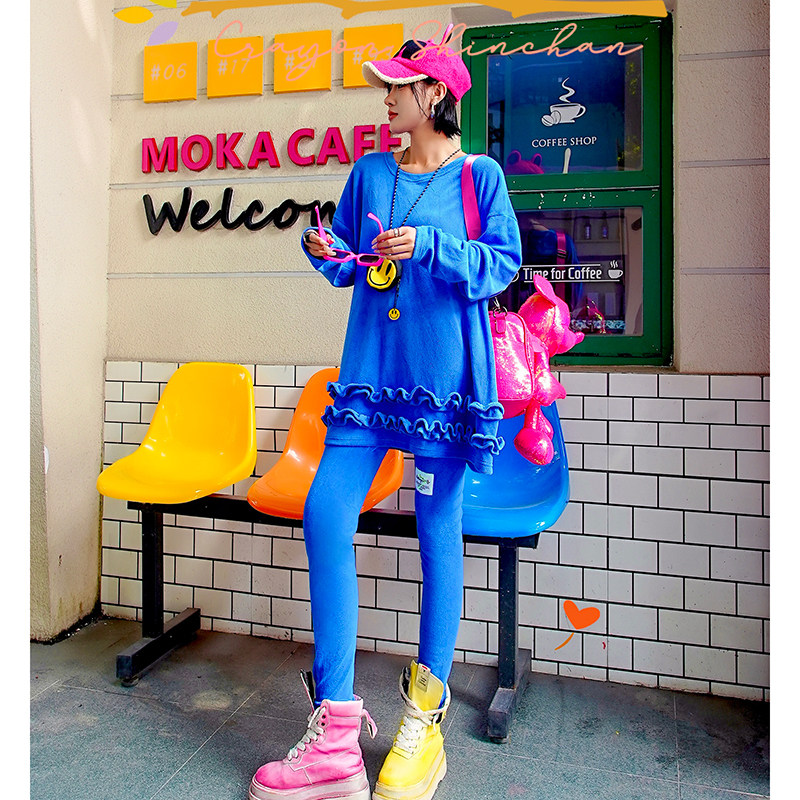 YHAY荧光绿彩色字母贴布休闲加绒打底裤冬新款百搭弹力运动小脚裤,淘宝优惠券,粉丝福利购,淘宝优惠卷