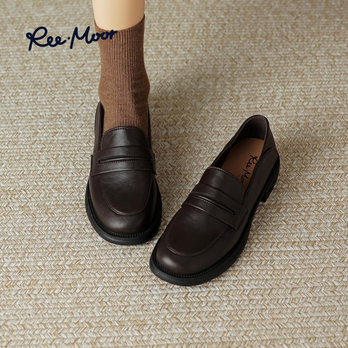 Reemoor睿慕超软通勤黑色乐福鞋女2025春新款英伦风JK小皮鞋女鞋