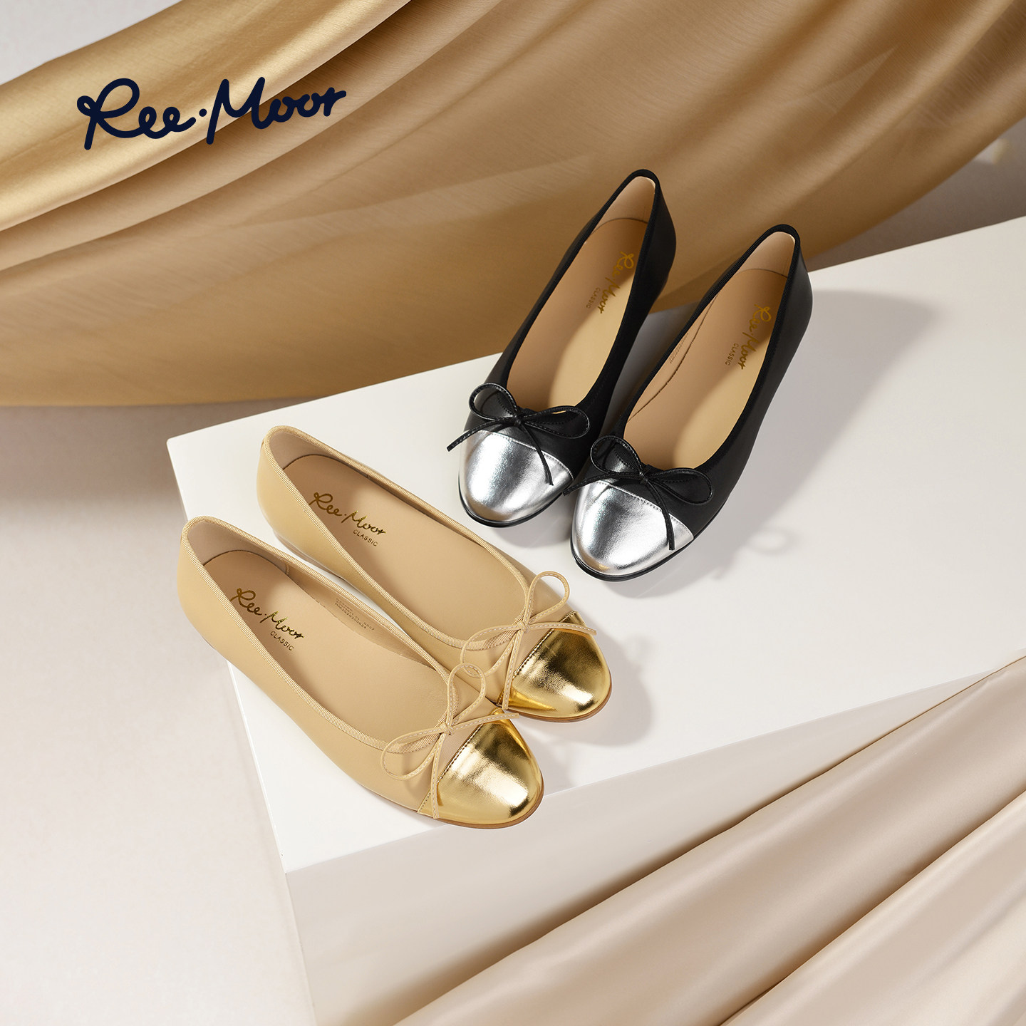 REEMOOR睿慕2025秋季新款蝴蝶结浅口单鞋舒适增高小香风平底鞋女,淘宝优惠券,粉丝福利购,淘宝优惠卷