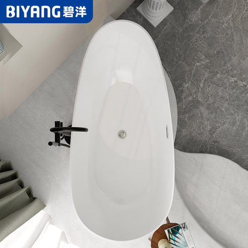 碧洋薄边独立式浴缸家用小户型鹅蛋形酒店民宿网红日式亚克力浴盆 - 图3