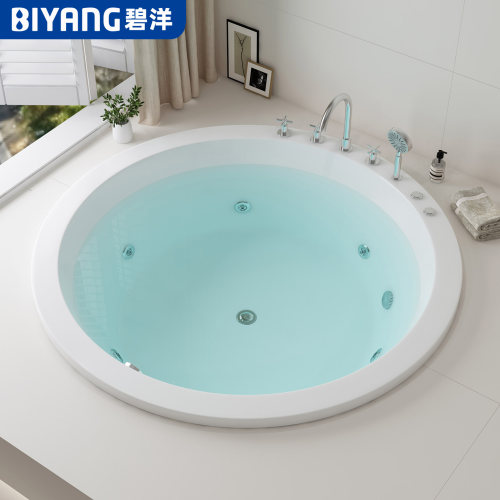 碧洋圆形浴缸嵌入式亚克力家用双人冲浪按摩恒温酒店大浴池1-2米 - 图0