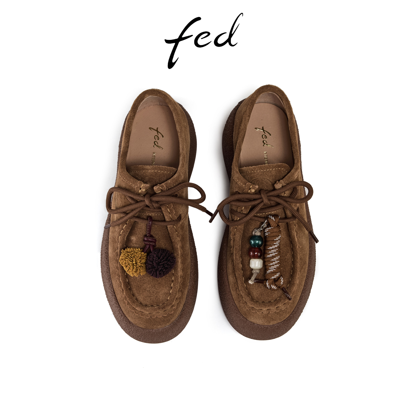 fed复古袋鼠鞋秋季新款女鞋串珠厚底鞋舒适乐福单鞋女S0823-YA100 - 图2