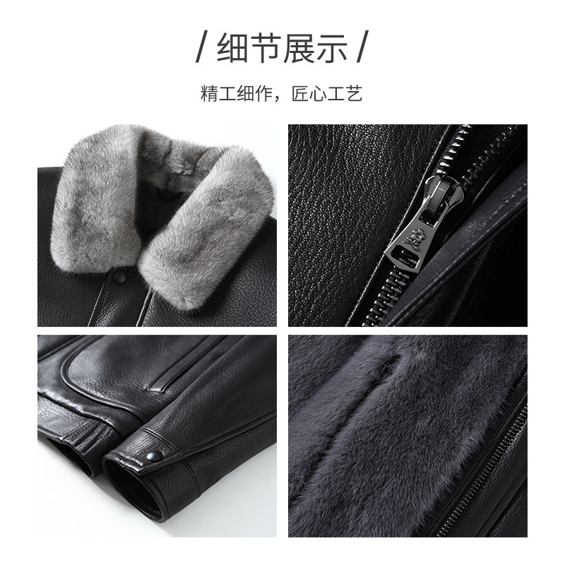 [水貂毛内胆/山羊皮]梦特娇冬季男皮衣水貂毛翻领真皮派克服保暖J,淘宝优惠券,粉丝福利购,淘宝优惠卷