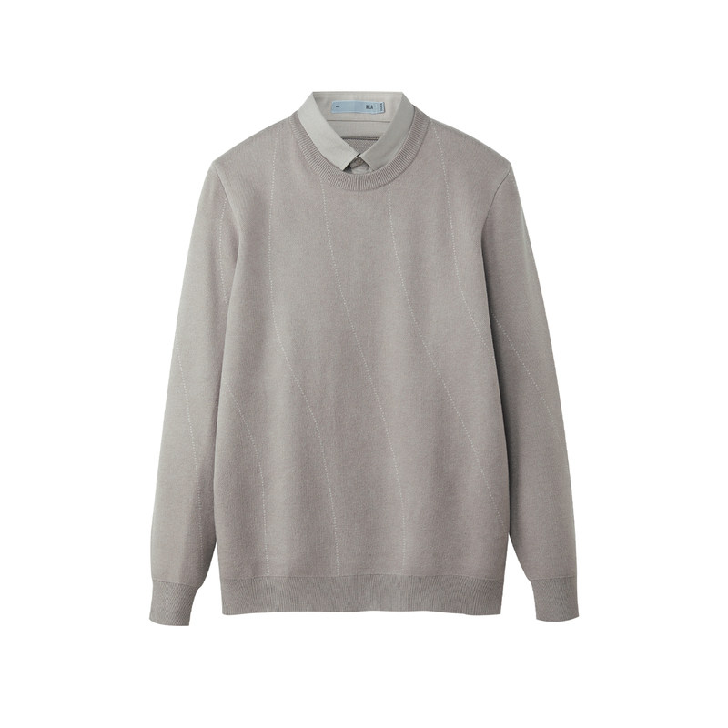 HLA/海澜之家轻商务经典系列双领针织衫24秋新假两件提花套头衫男,淘宝优惠券,粉丝福利购,淘宝优惠卷