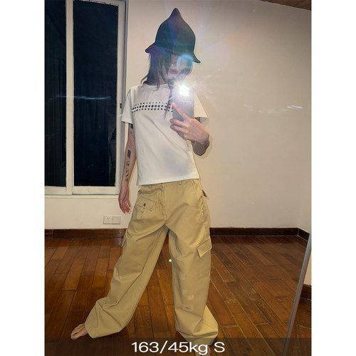 FUNKYFUN 横向不规则波点印花螺纹弹力正肩男女圆领短袖T恤 S01 - 图0
