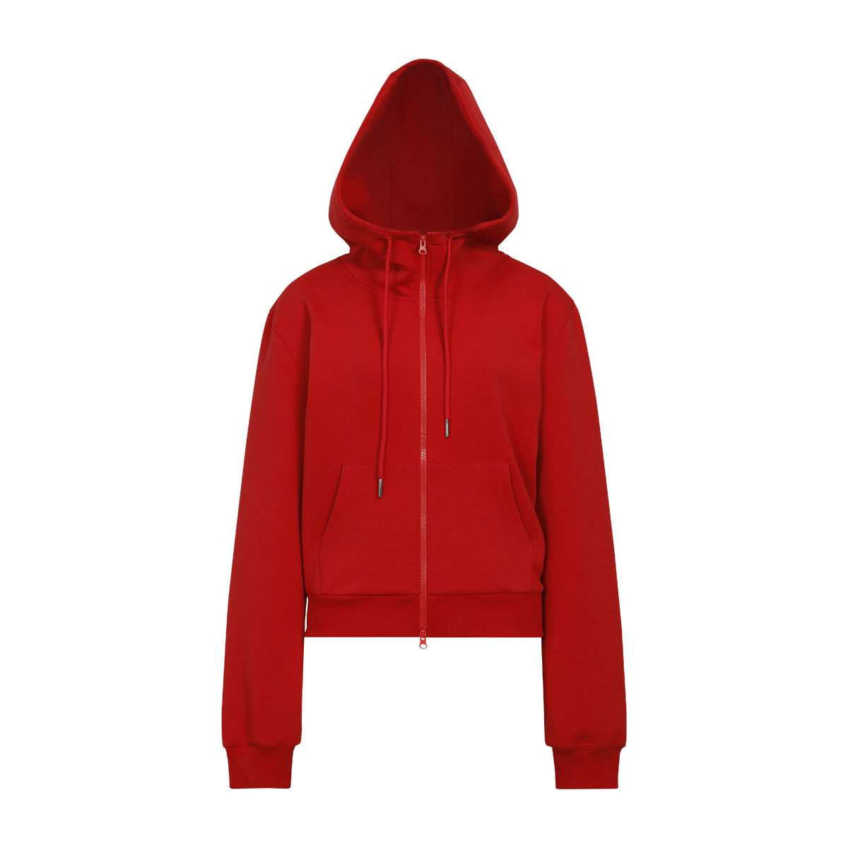 FUNKYFUN 2025SS 黑色红色纯色双拉链立领连帽短款开衫空气层卫衣 - 图3