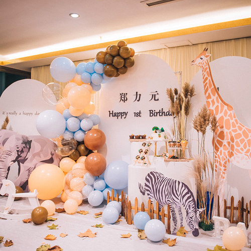 儿童一周岁宝宝百天生日宴动物主题气球场景布置装饰KT板背景墙 - 图2