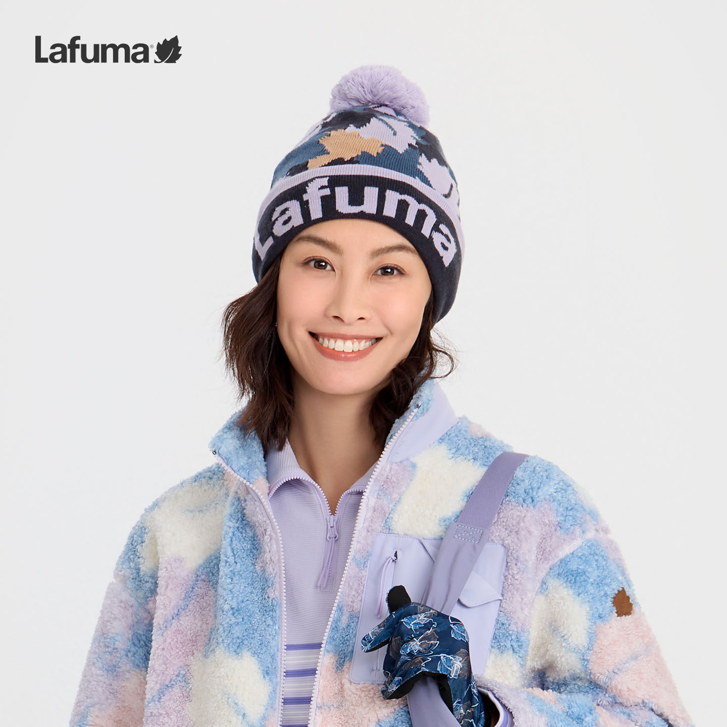 LAFUMA乐飞叶户外秋冬保暖护耳针织帽女士运动休闲纱球花色毛线帽,淘宝优惠券,粉丝福利购,淘宝优惠卷