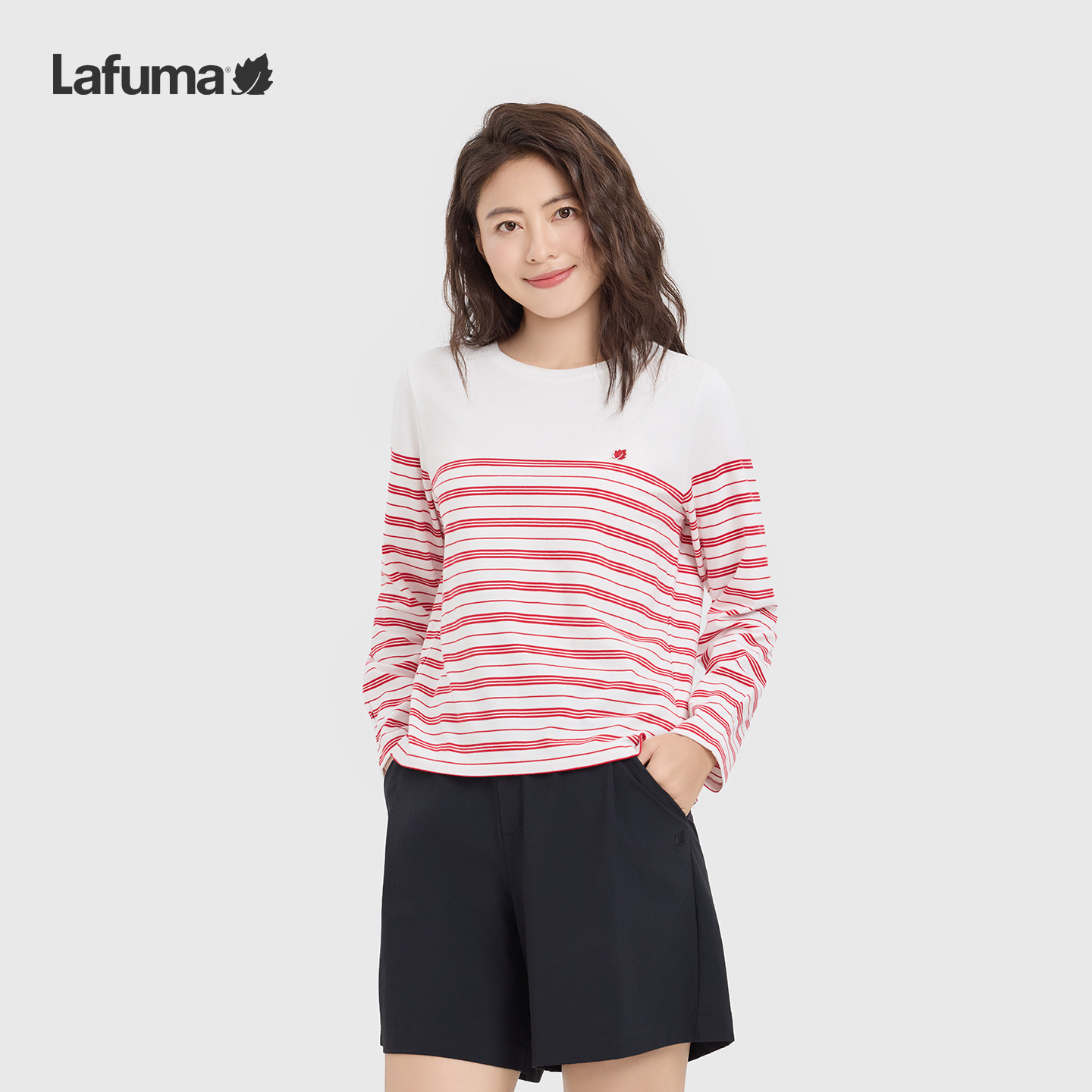 LAFUMA乐飞叶户外女士条纹长袖T恤水柔棉圆领慵懒风休闲上衣,淘宝优惠券,粉丝福利购,淘宝优惠卷
