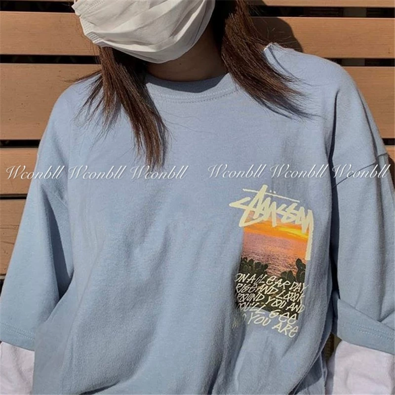 Футболка короткий рукав Spot STUSSY CLEAR Day 20SS Sunny Sea Graffiti Print мужчин и женщин пара