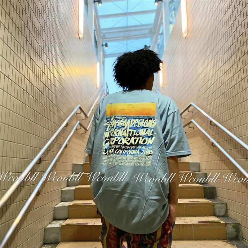 Футболка короткий рукав Spot STUSSY CLEAR Day 20SS Sunny Sea Graffiti Print мужчин и женщин пара